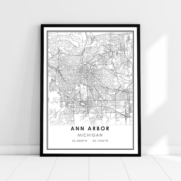 Ann Arbor map print poster canvas | Michigan map print poster canvas | Ann Arbor city map print poster canvas