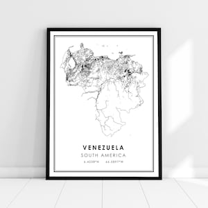 Venezuela map print poster canvas | South America map print poster canvas | Venezuela city map print poster canvas