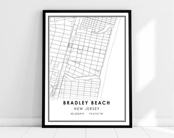 Bradley Beach map print poster canvas | New Jersey map print poster canvas | Bradley Beach city map print poster canvas