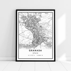 Granada Spain map print poster canvas | Granada city map print poster canvas