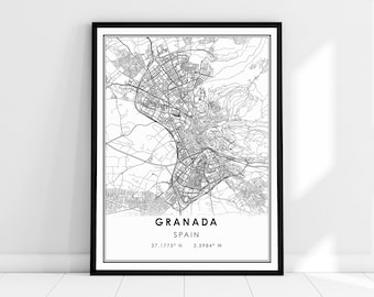 Granada Spain map print poster canvas | Granada city map print poster canvas