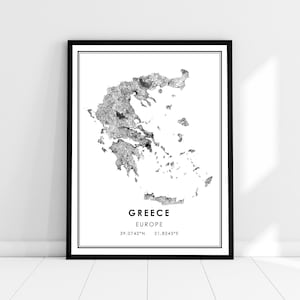 Greece country map print poster canvas | Greece Country road map print poster canvas