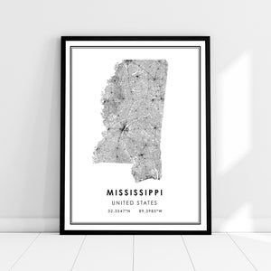 Mississippi United States map print poster canvas | Mississippi  United States road map print poster canvas