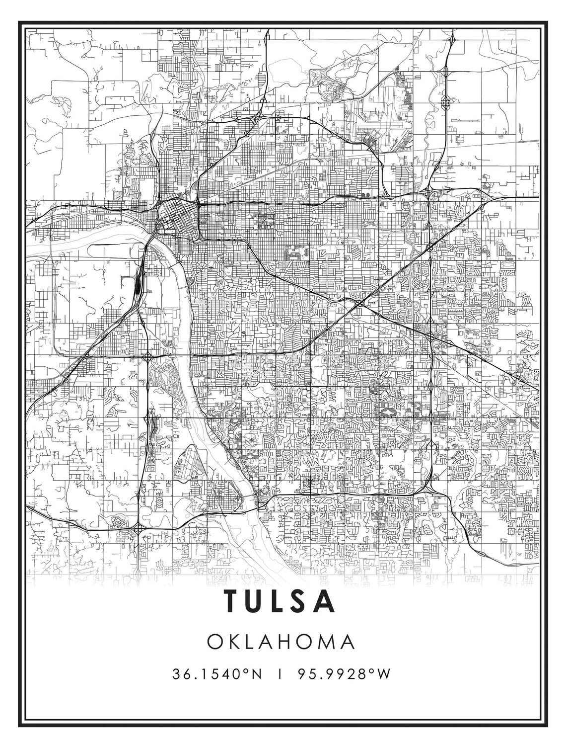 Tulsa Oklahoma map print poster canvas Tulsa Oklahoma city | Etsy