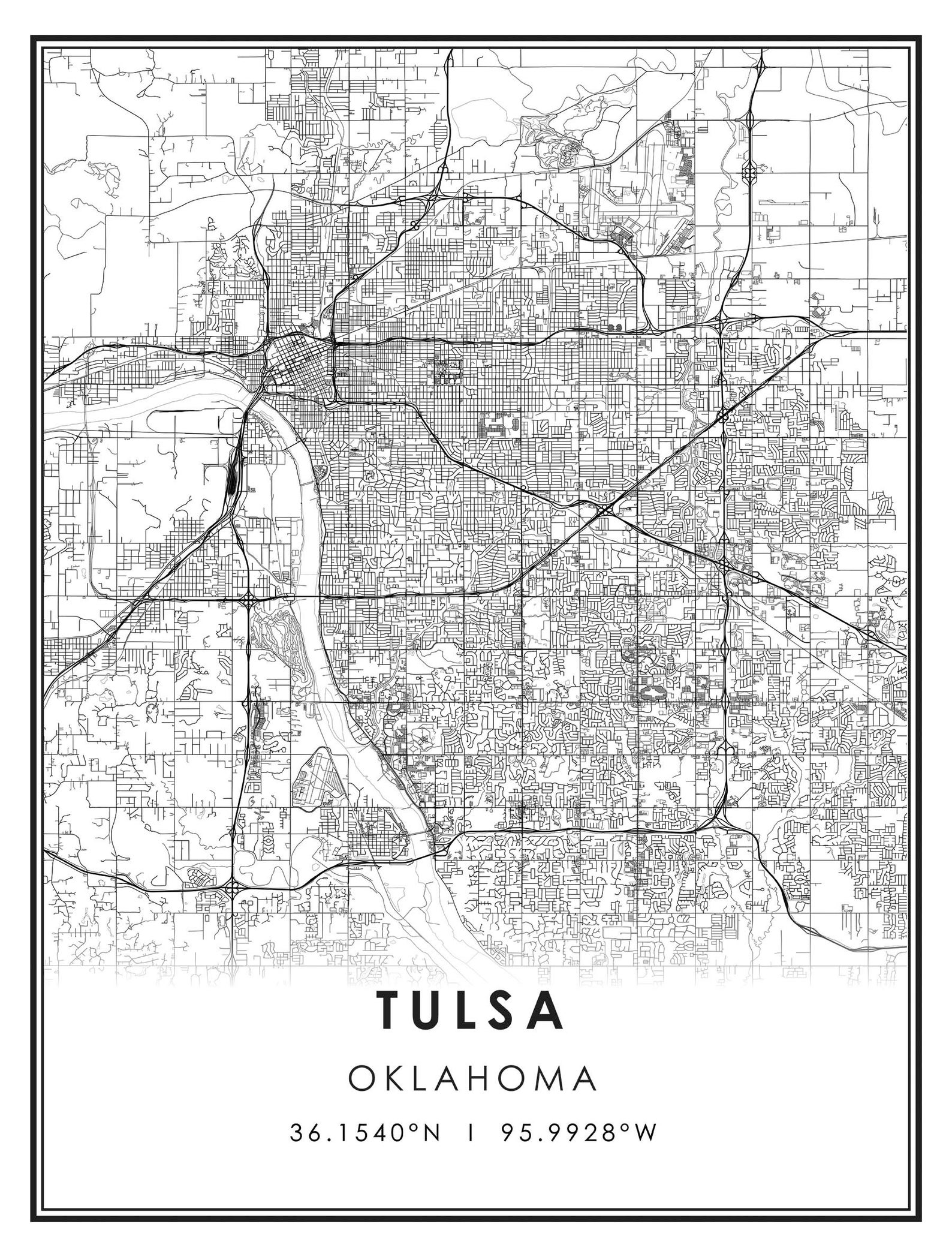 Tulsa Oklahoma map print poster canvas Tulsa Oklahoma city | Etsy