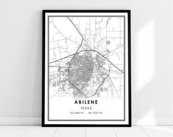 Abilene map print poster canvas | Texas map print poster canvas | Abilene city map print poster canvas