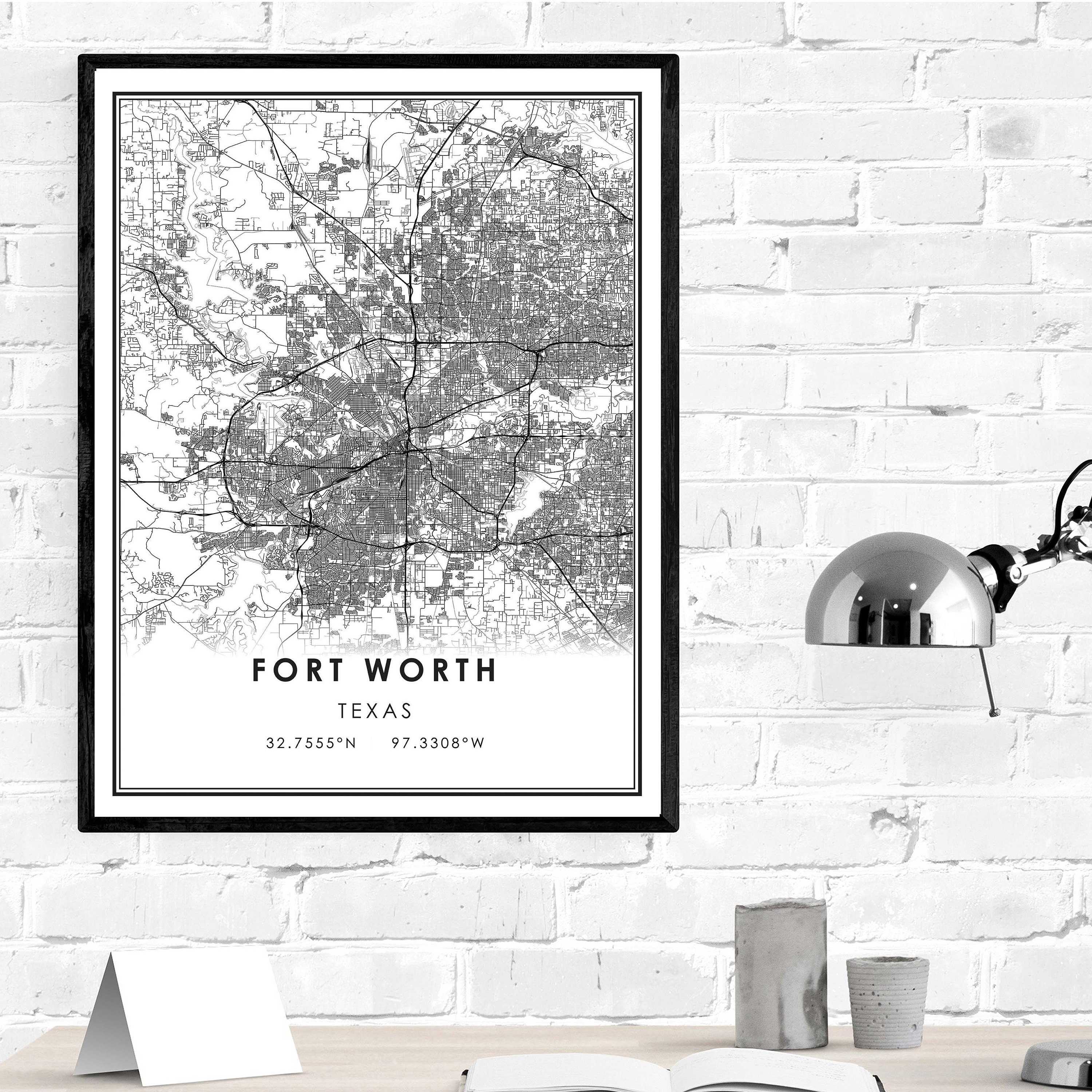 Fort Worth map print poster canvas Fort Worth Texas US city Etsy