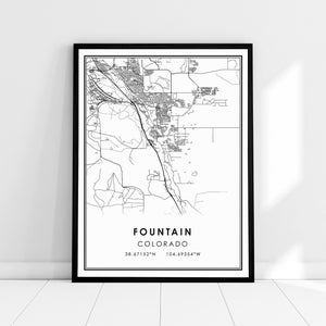 Toile d'affiche d'impression de carte de Colorado de fontaine | Toile d'affiche d'impression de carte de ville de fontaine