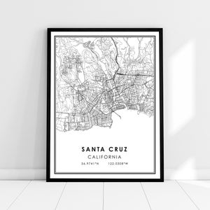 Santa Cruz map print poster canvas | California map print poster canvas | Santa Cruz city map print poster canvas