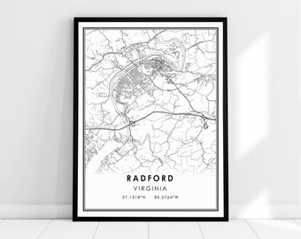 Radford Virginia map print poster canvas | Radford city map print poster canvas