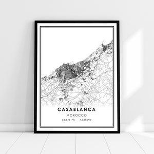 Carte de Casablanca imprimer poster toile | Carte du Maroc imprimer poster toile | Carte de la ville de Casablanca imprimer poster canvas