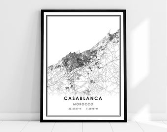 Casablanca map print poster canvas | Morocco map print poster canvas | Casablanca city map print poster canvas