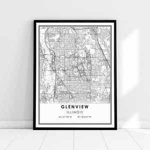 Glenview Illinois carte imprimer poster toile | Glenview Illinois carte imprimer poster toile | Glenview Illinois carte de la ville imprimer poster canvas