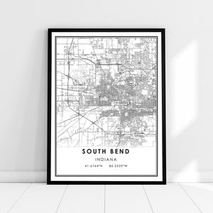 South Bend map print poster canvas | Indiana map print poster canvas | South Bend city map print poster canvas