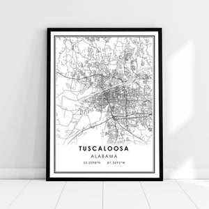 Tuscaloosa map print poster canvas | Alabama map print poster canvas | Tuscaloosa city map print poster canvas