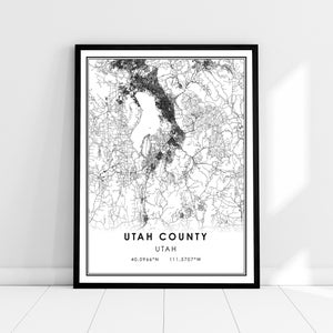 Carte du comté d’Utah imprimer l’affiche sur toile | Carte de l’Utah imprimer une toile d’affiche | Carte de la ville du comté d’Utah imprimer poster canvas