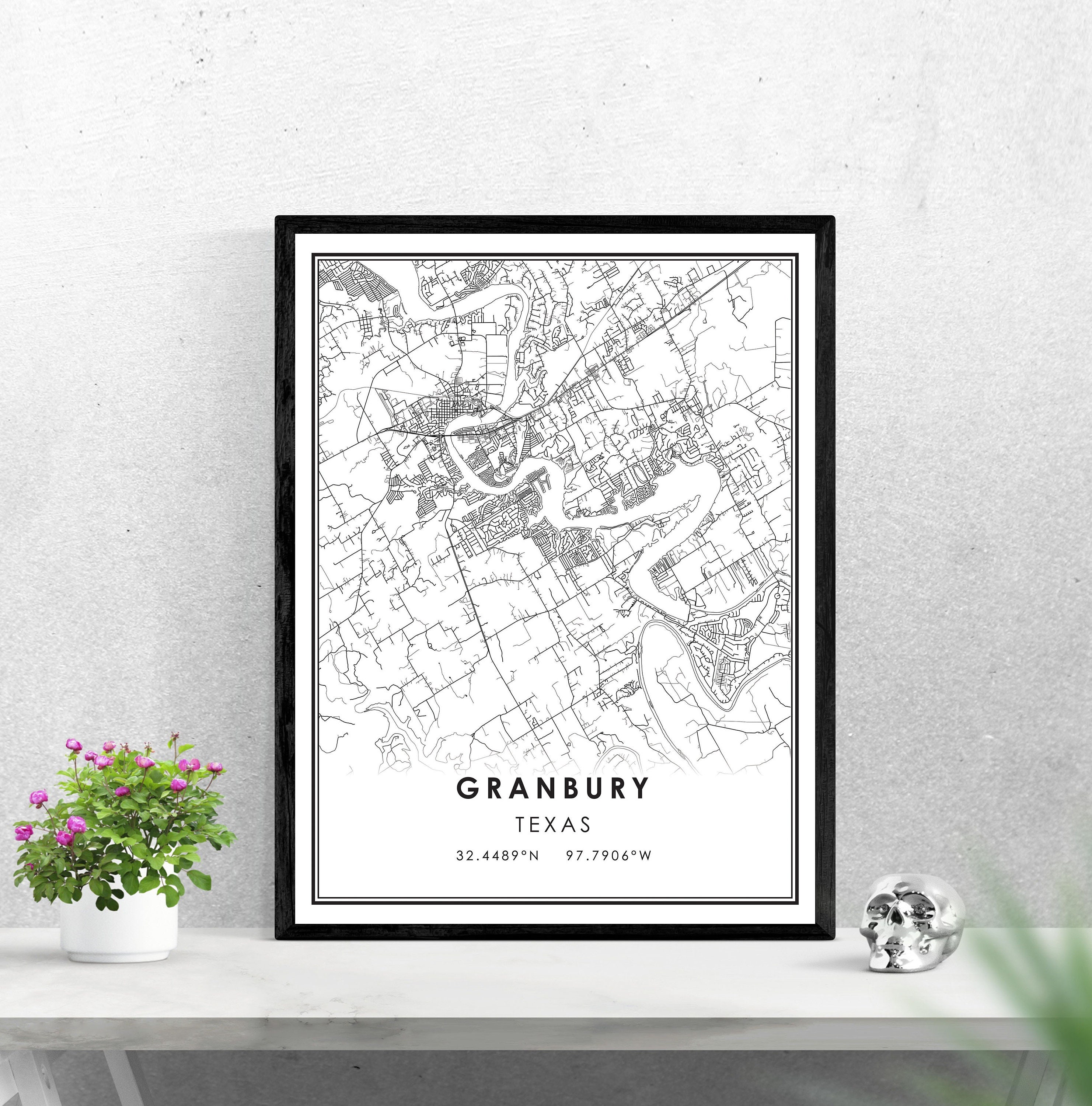 Granbury map print poster canvas Granbury Texas Street map Etsy