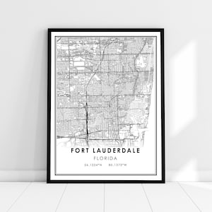 Fort Lauderdale map print poster canvas | Florida map print poster canvas | Fort Lauderdale city map print poster canvas