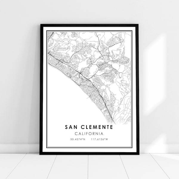 San Clemente map print poster canvas | California map print poster canvas | San Clemente city map print poster canvas