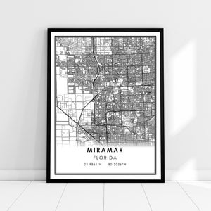 Miramar map print poster canvas | Florida map print poster canvas | Miramar city map print poster canvas