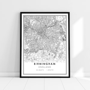 Birmingham map print poster canvas | England map print poster canvas | Birmingham city map print poster canvas