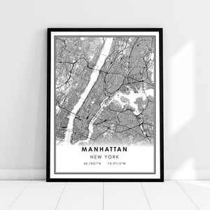 Toile d'affiche d'impression de carte de Manhattan | Toile d'affiche d'impression de carte de Manhattan | Toile d'affiche d'impression de carte de ville de Manhattan