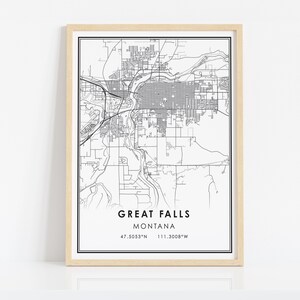 Great Falls Map Print Poster Canvas | Montana Map Print Poster Canvas | Great Falls City Map ...