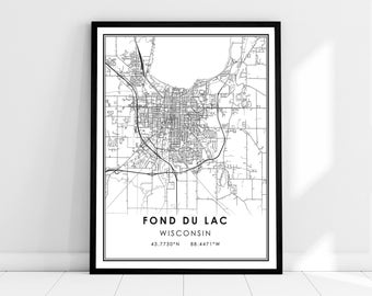 Fond Du Lac map print poster canvas | Wisconsin map print poster canvas | Fond Du Lac city map print poster canvas