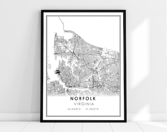 Norfolk map print poster canvas | Virginia map print poster canvas | Norfolk city map print poster canvas