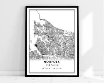 Norfolk map print poster canvas | Virginia map print poster canvas | Norfolk city map print poster canvas