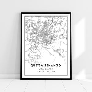 Quetzaltenango map print poster canvas | Guatemala map print poster canvas | Quetzaltenango city map print poster canvas
