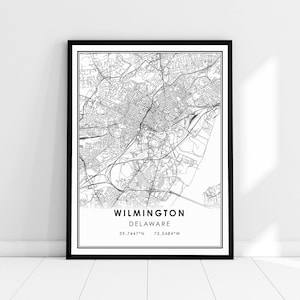 Wilmington Delaware carte imprimer poster toile | Delaware Wilmington carte imprimer poster toile | Wilmington Delaware carte de la ville imprimer poster canvas