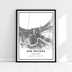 New Orleans map print poster canvas | Louisiana map print poster canvas | New Orleans city map print poster canvas