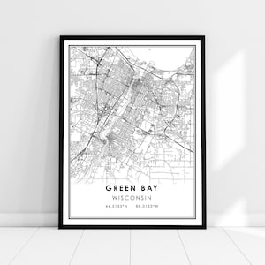 Carte de Green Bay imprimer la toile d’affiche | Carte du Wisconsin imprimer l’affiche | Carte de la ville de Green Bay imprimer poster canvas