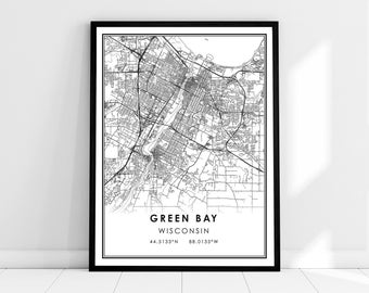 Green Bay map print poster canvas | Wisconsin map print poster canvas  | Green Bay city map print poster canvas