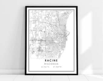 Racine map print poster canvas | Wisconsin map print poster canvas | Racine city map print poster canvas