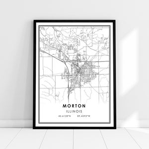 Morton carte imprimer poster toile | Carte de l’Illinois imprimer une toile d’affiche | Carte de la ville de Morton imprimer poster canvas