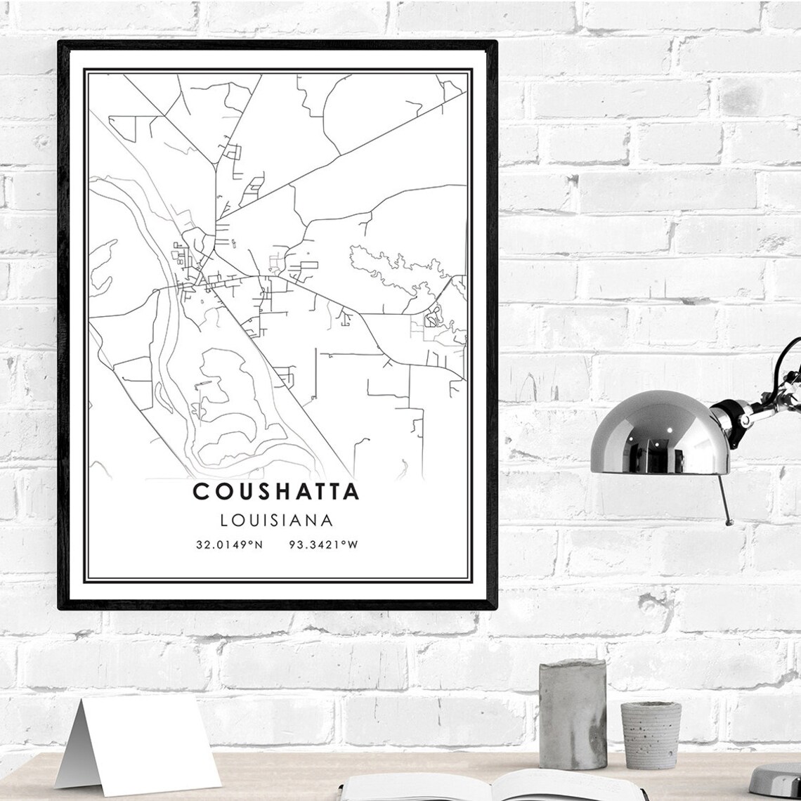 Coushatta map print poster canvas Louisiana map print poster Etsy