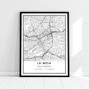 La Mesa carte imprimer poster toile | Carte de Californie imprimer poster canvas | La Mesa carte de la ville imprimer poster canvas