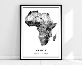 Africa map print poster canvas | Africa road map print poster canvas