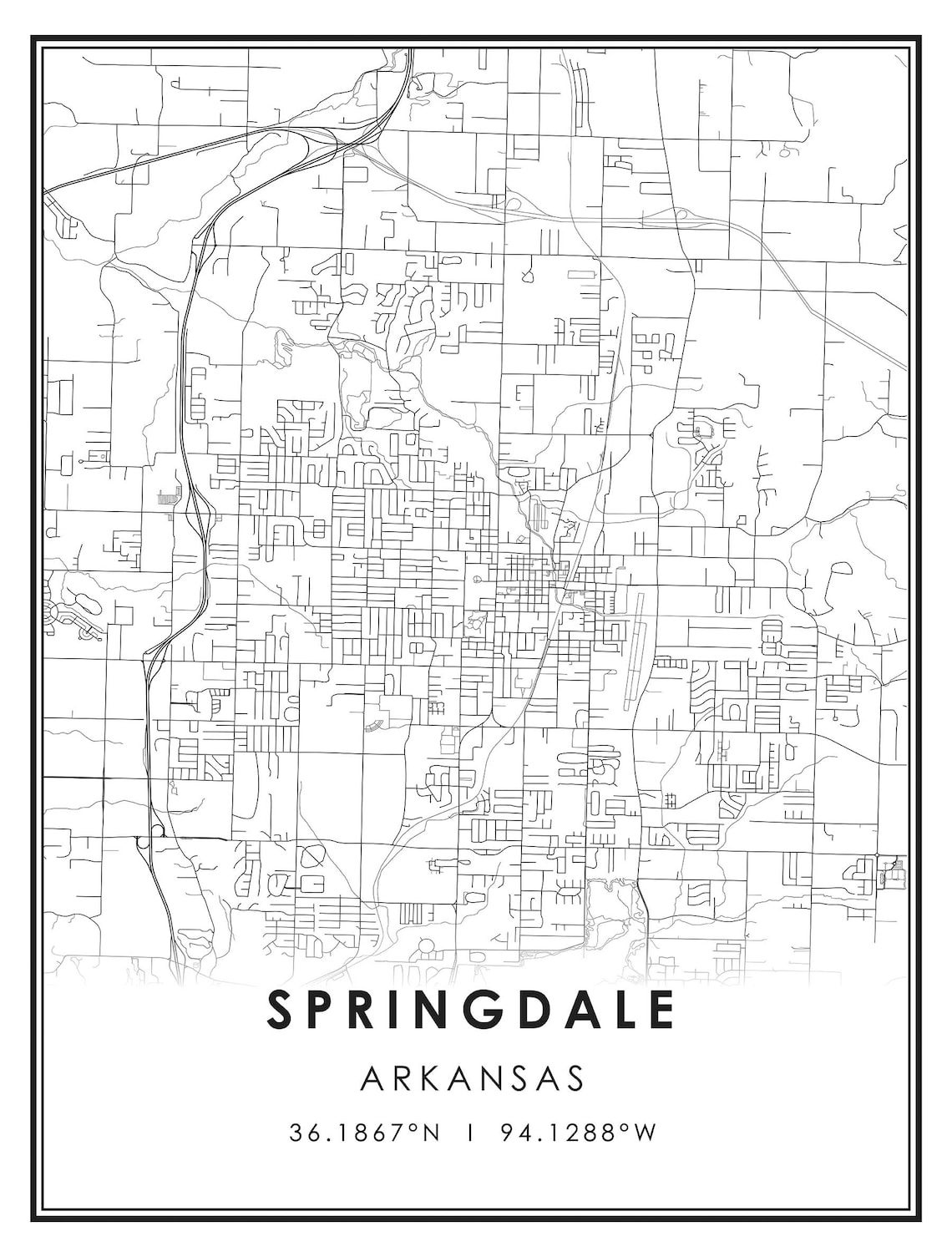 Springdale map print poster canvas Springdale Arkansas map  Etsy