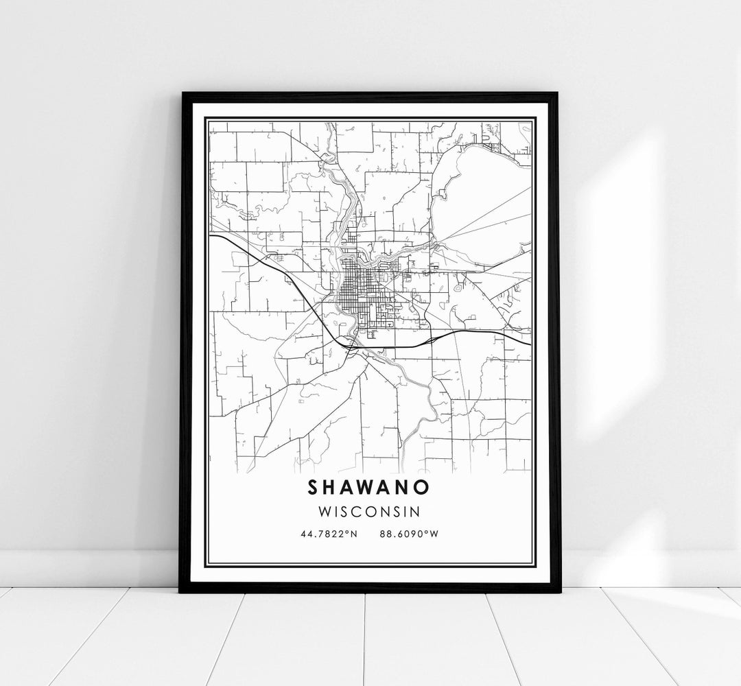 Shawano Map Shawano Wisconsin Map Print Poster Canvas | Wisconsin Shawano Map Print ...