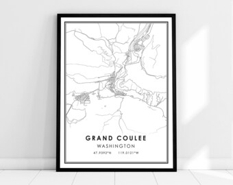 Grand Coulee map print poster canvas | Washington map print poster canvas | Grand Coulee city map print poster canvas
