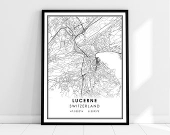 Lucerne map print poster canvas | Switzerland map print poster canvas | Lucerne city map print poster canvas