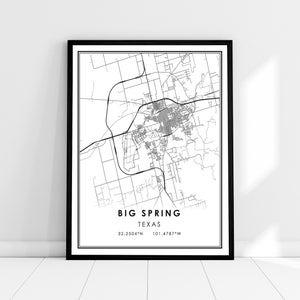 Grande carte printacole d’impression d’affiche | Grande carte printacole d’impression d’affiche | Big Spring carte de la ville imprimer poster canvas