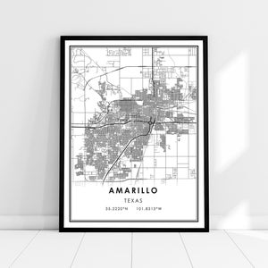 Amarillo mapa imprimir póster lienzo / Mapa de Texas imprimir póster lienzo / Amarillo mapa de la ciudad imprimir póster lienzo