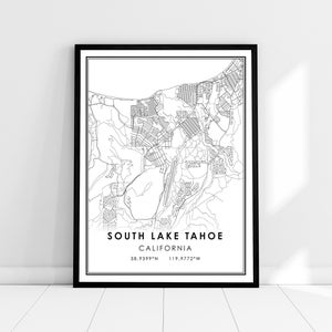 South Lake Tahoe map print poster canvas | California map print poster canvas | South Lake Tahoe city map print poster canvas