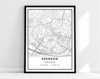 Herndon Map Virginia Poster Etsy Il Pfrg 