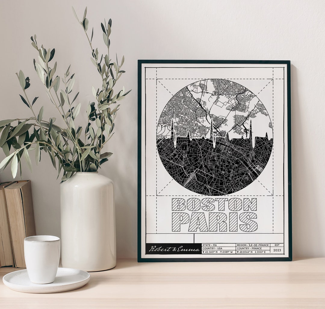 Custom Personalized Map 2 Locations Map Print Poster Canvas - Etsy