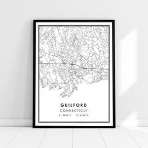 Guilford map print poster canvas | Connecticut map print poster canvas | Guilford city map print poster canvas